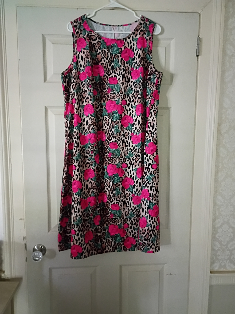 Sleeveless Leopard & Pink Floral Shift Dress